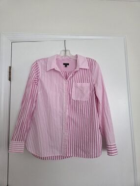 Talbots Pink and White Striped Cotton Button-Down Shirt
